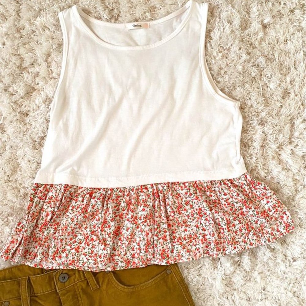 White Floral Boho Ruffle Tank - Picture 2 of 3
